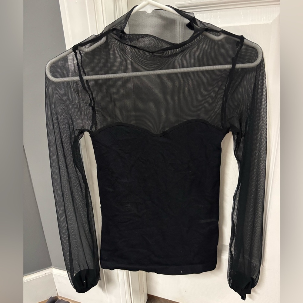 Free People Black Sheer Fitted Top